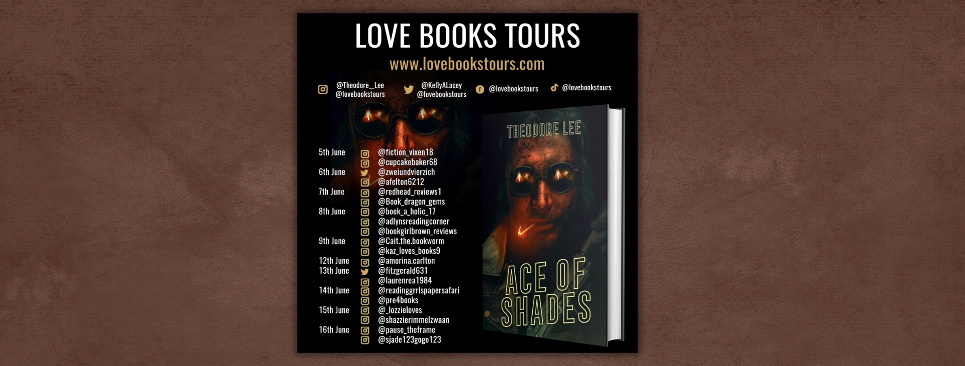 Image showing the book cover and the tour dates along with the tour hosts. June 5 - June 16 (Mon-Fri)